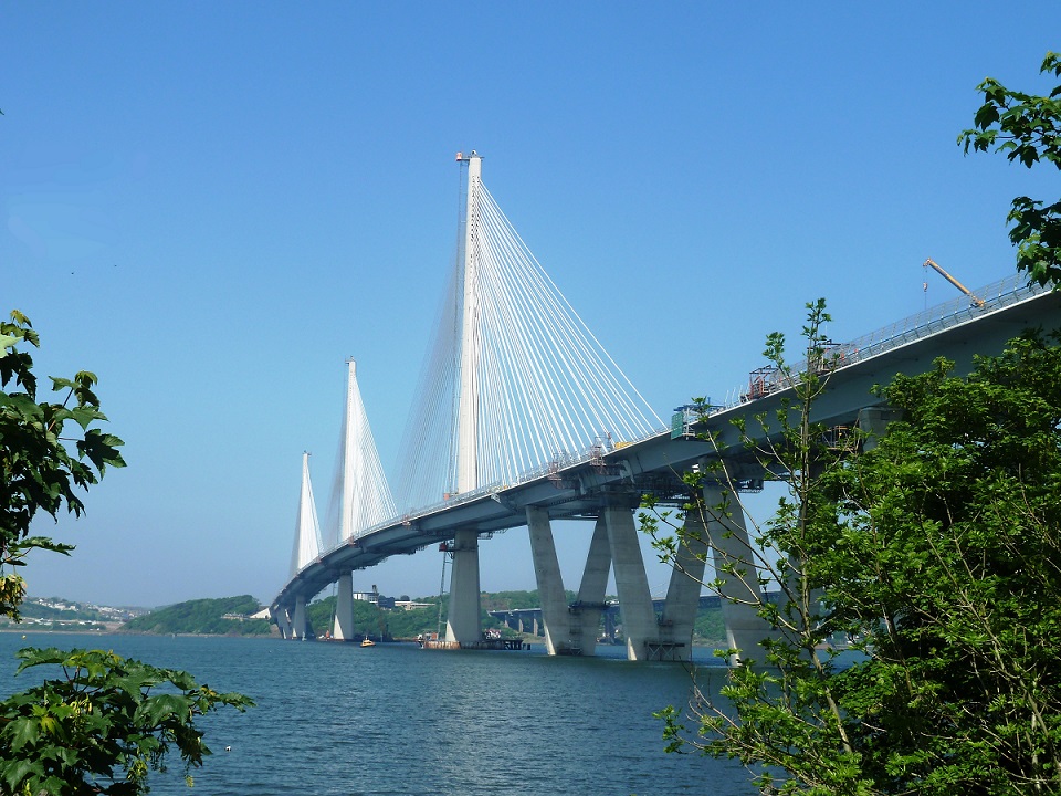 A view of the Queensferry Crossing bridge on a sunny day