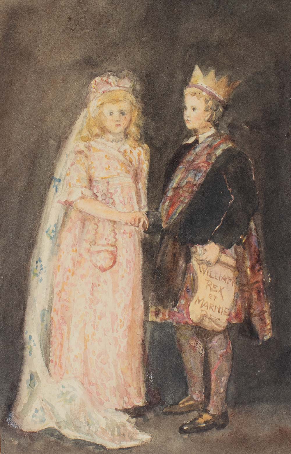 Watercolour of the King & Queen of Dollyland with crowns and robes