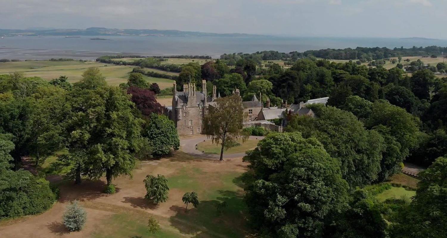 Aerial photo of Lauriston Castle in Edinburgh