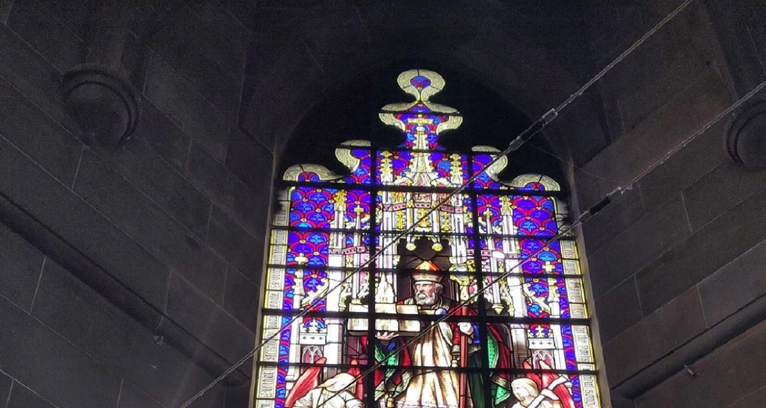 A section of stained glass window at the Scott Monument