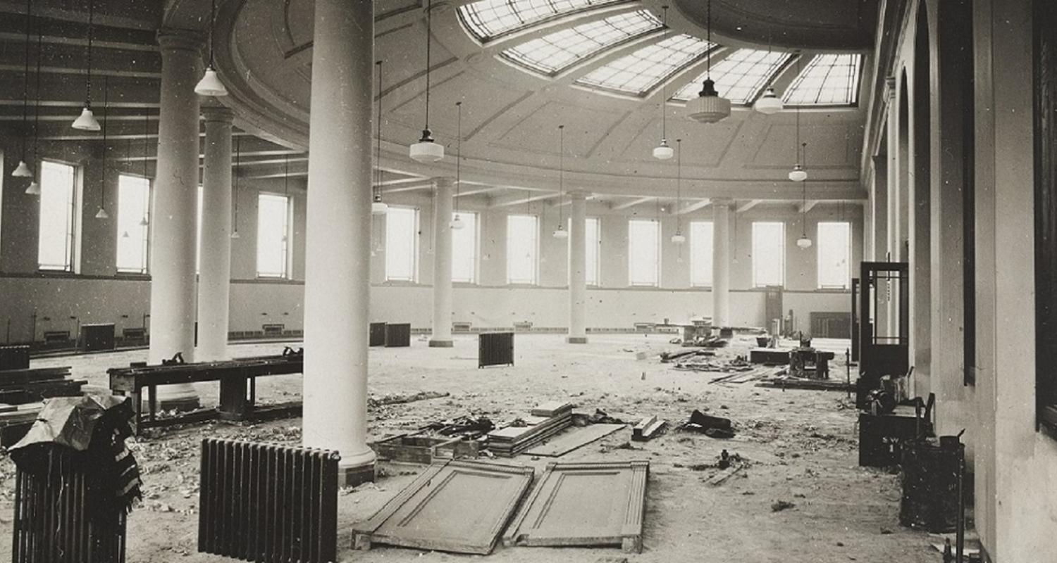 View of Leith Library with bomb debris strewn across floor