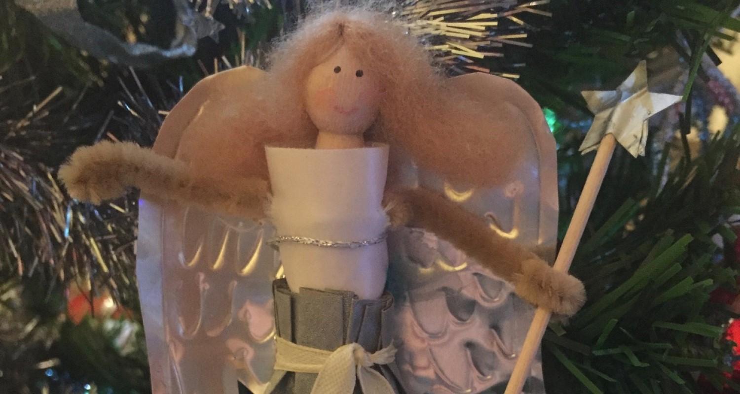 A clothes peg made into a Christmas fairy