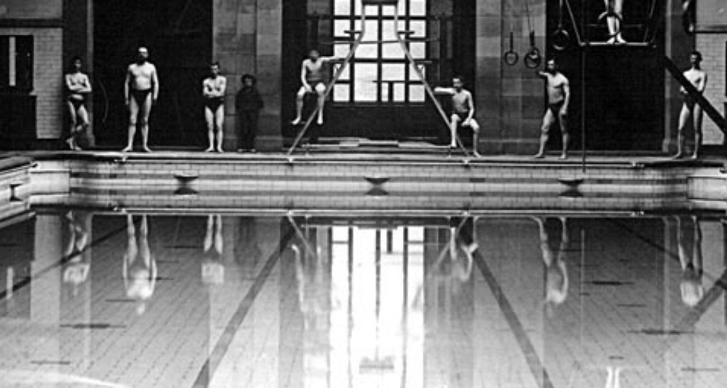 A historical photo of a swimming pool