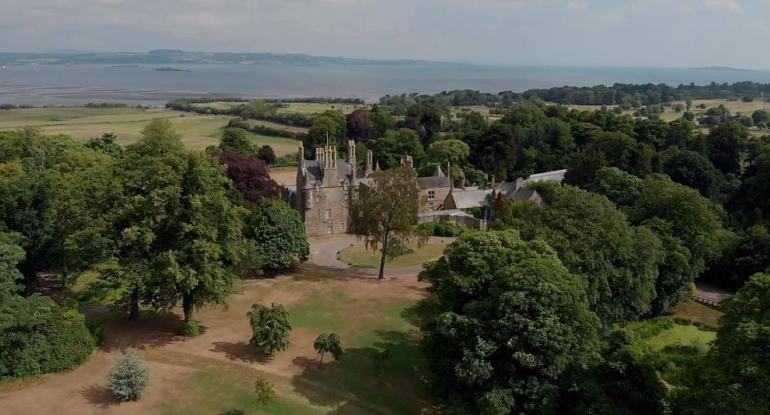 Aerial photo of Lauriston Castle in Edinburgh