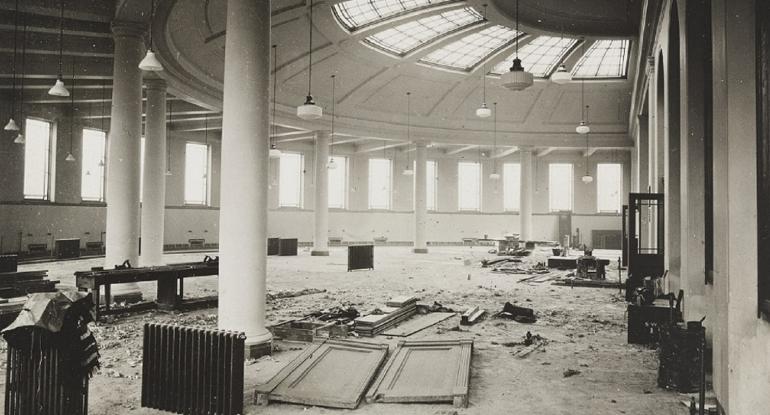 View of Leith Library with bomb debris strewn across floor