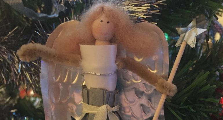 A clothes peg made into a Christmas fairy