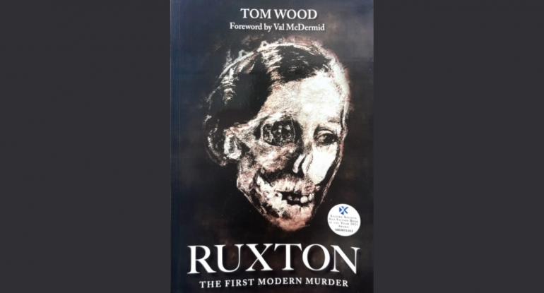 An image of the book Ruxton The first modern murder, showing a head that is part male, part skeleton