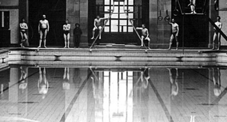 A historical photo of a swimming pool