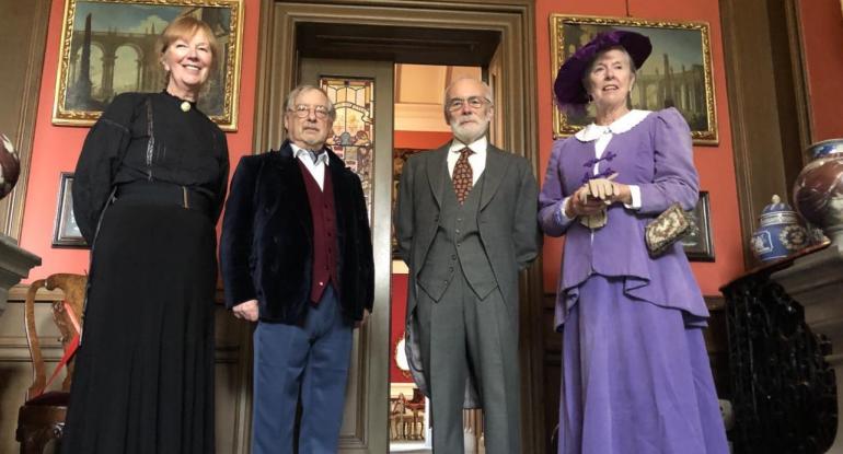 Edinburgh Living History performers in Edwardian garb inside Lauriston Castle