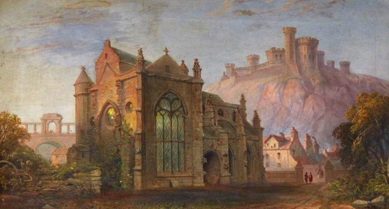 Trinity College Church from the south west, 19th century oil painting 